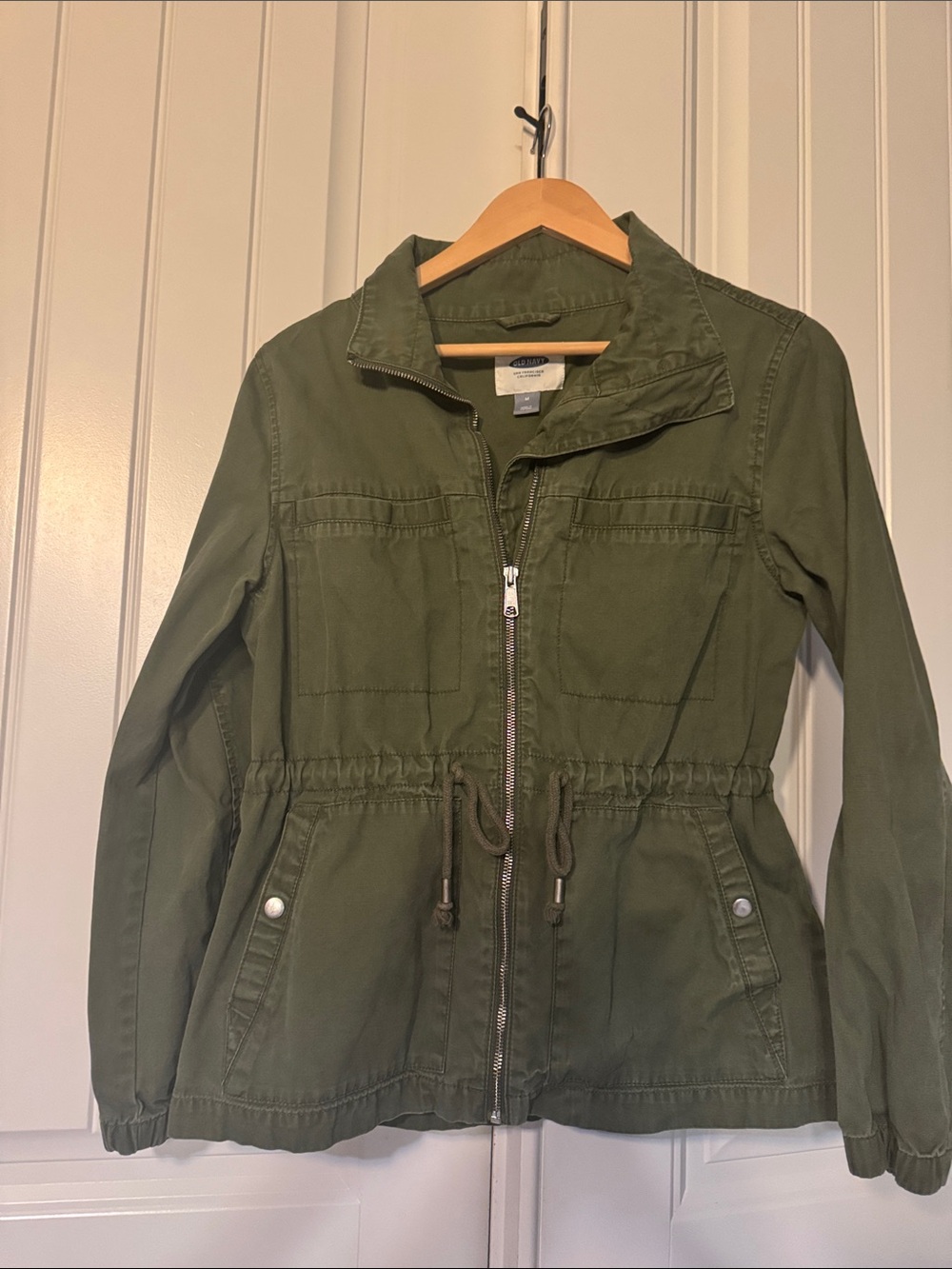 OLD NAVY Olive Utility Zip-Front Jacket with Drawstring Waist